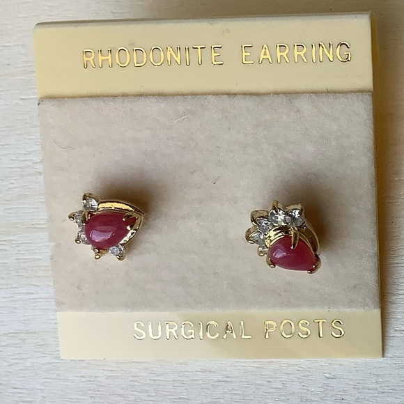 New vintage pink Rhodonite earrings - Picture 2 of 8